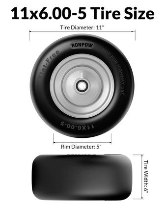 Imagem de Pneu para cortador de grama RONPOW 11x6.00-5 sem ar, kit com 2 unidades