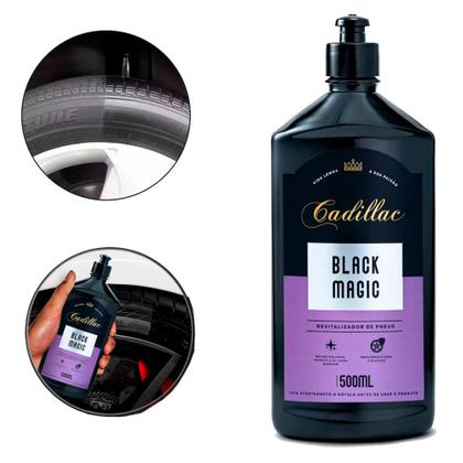 Imagem de Pneu Pretinho Cadillac Brilho Molhado 500ml Aplicador Kit (ac)