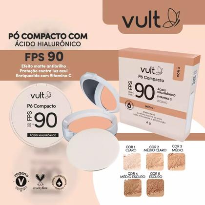 Imagem de Pó Compacto Ácido Hialurônico e Vitamina C FPS90 Médio Claro Vult 6g