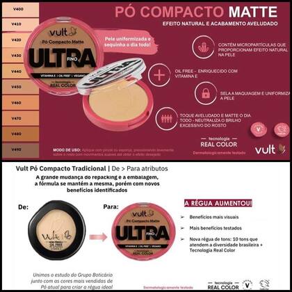 Imagem de Pó Compacto Facial Matte Ultra Fino Cor 06 V450 Make Vult 9g