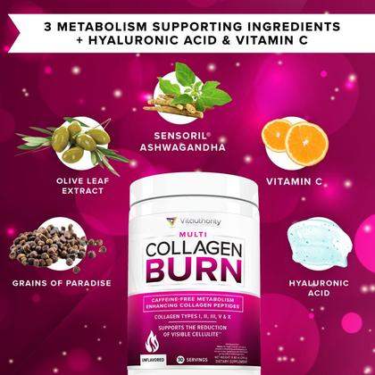 Imagem de Pó de colágeno hidrolisado para perda de peso  Collagen Burn Ultimate Beauty Complex, peptídeos multicolágenos em pó para mulheres com tipos I, II, III V e X para auxiliar na queima de gordura  Sem sabor