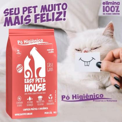 Imagem de Pó Higiênico Easy Pet Seca e Absorve Xixi Vomito Fezes P/ Gatos e Cachorro Perfumado