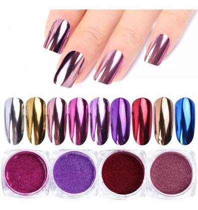 Imagem de Pó Metálico Cromado P/ Unhas Dourado Prateado Unha Manicure