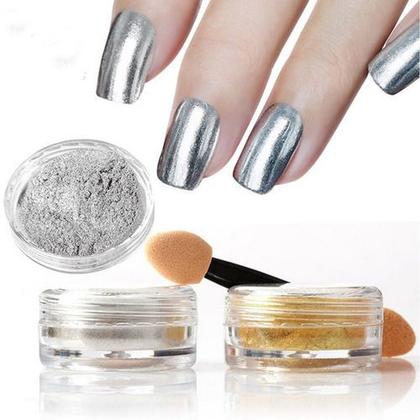 Imagem de Pó Metálico Cromado P/ Unhas Dourado Prateado Unha Manicure