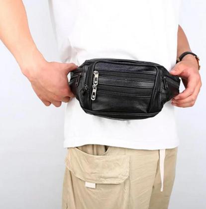 Imagem de Pochete De Couro Feminina E Masculino Bolsa De Cintura Motoboy Caramelo Lisa