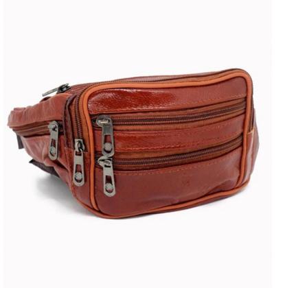 Imagem de Pochete De Couro Feminina E Masculino Bolsa De Cintura Motoboy Caramelo Lisa