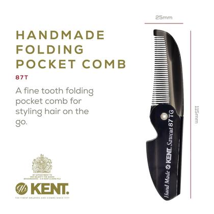 Pocket Comb KENT 87T Black Graphite Fine Tooth para homens (pacote