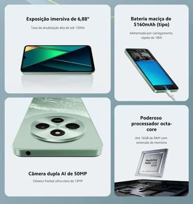 Imagem de  Poco C75  256GB / 8GB de RAM, Verde, Camera 50 Mpx, Bluetooth 5.4, 4G, Dual SIM, Versão de Lançamento 2025