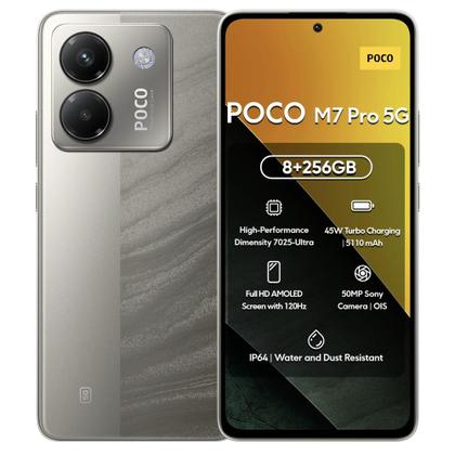 Poco M7 Pro 5G Xiaomi Silver - 256GB + 8GB RAM, Versão Global com
