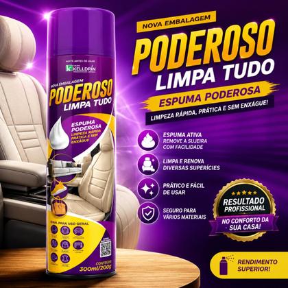 Imagem de Poderoso Kit Limpa Tudo Kelldrin 300ml Espuma Limpeza A Seco Multiuso Sofás Bancos Carpetes Estofados