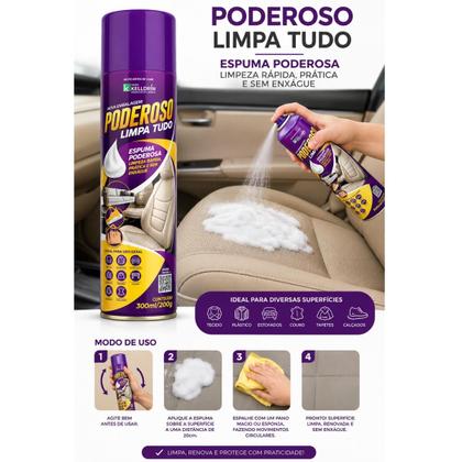 Imagem de Poderoso Kit Limpa Tudo Kelldrin 300ml Espuma Limpeza A Seco Multiuso Sofás Bancos Carpetes Estofados