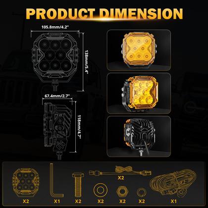 Imagem de Pods de LED Auxbeam Cube-Z Série 4 com capas âmbar de 112 W