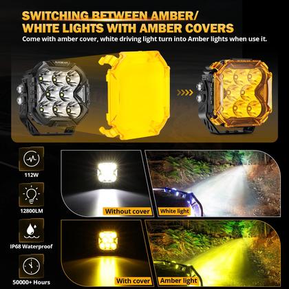 Imagem de Pods de LED Auxbeam Cube-Z Série 4 com capas âmbar de 112 W
