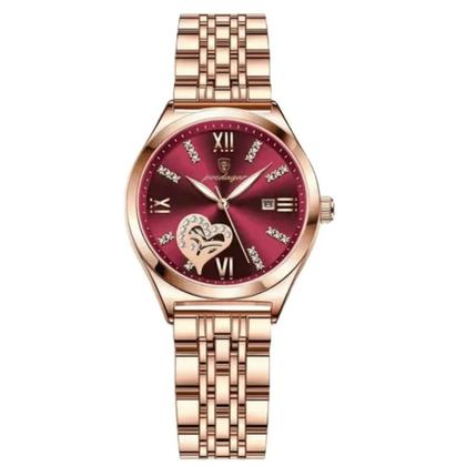 Imagem de Poedagar Rose Gold Vermelho Luxo Data Prova De Água Zircônia