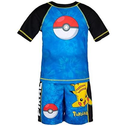 Imagem de Pokemon Pikachu Little Boys Raglan Swim Rash Guard Swim Trunks Set Blue/Black 5-6