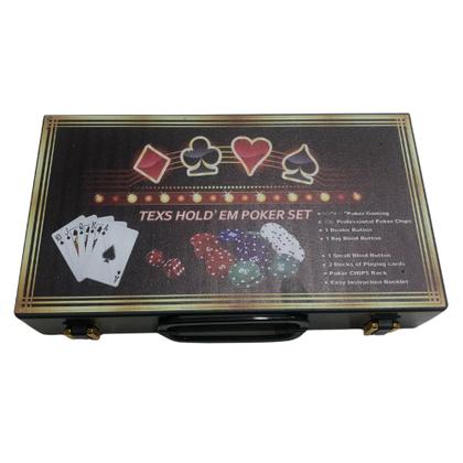 Imagem de Poker Profissional Texas Hold'em 200 Fichas 2 Baralhos, 5 dados e Maleta