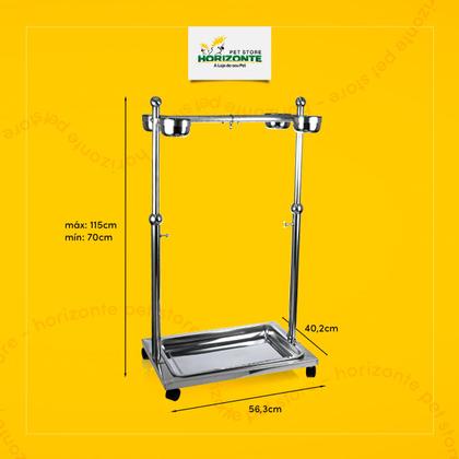 Imagem de Poleiro Pedestal Móvel de Inox com Comedouros para Pássaros Brincar Papagaio Arara Ringneck Lóris