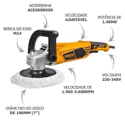 Imagem de Politriz Angular 7'' 1400W 220V Ingco