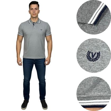 Imagem de Polo Lisa Masculina Vilejack Manga Curta Bordado Algodão New