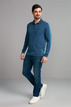 Imagem de Polo Manga Longa com Bolso Comfort Premium - Azul Noturno