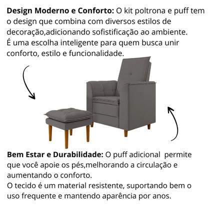 Imagem de Poltrona Amamentação Confortável Com Puff Ayla Suede