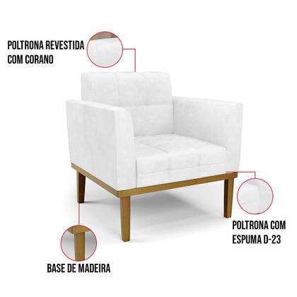 Imagem de Poltrona Base de Madeira Fixa Castanho Elisa Corano Branco D03 - D'Rossi