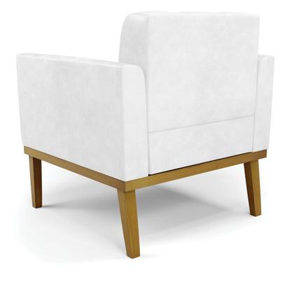 Imagem de Poltrona Base de Madeira Fixa Castanho Elisa Corano Branco D03 - D'Rossi