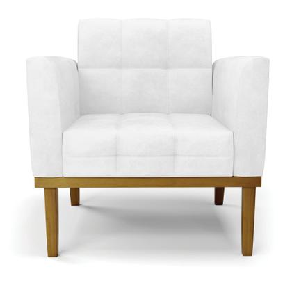 Imagem de Poltrona Base de Madeira Fixa Castanho Elisa Corano Branco D03 - D'Rossi