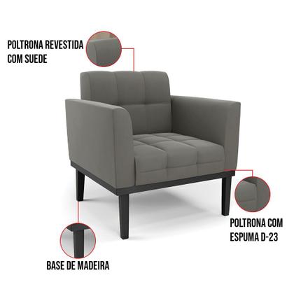 Imagem de Poltrona Base de Madeira Fixa Preto Kit 2 Elisa Suede D03 - D'Rossi