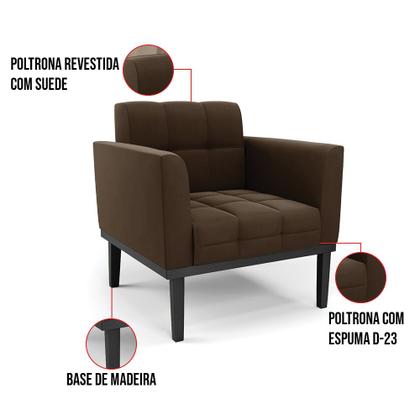 Imagem de Poltrona Base de Madeira Fixa Preto Kit 2 Elisa Suede D03 - D'Rossi