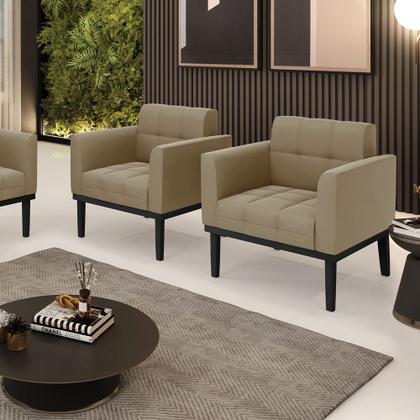 Imagem de Poltrona Base de Madeira Fixa Preto Kit 2 Elisa Suede D03 - D'Rossi