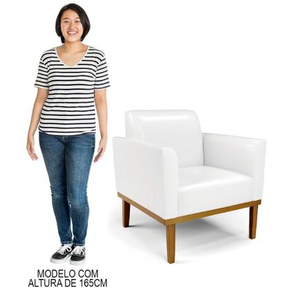 Imagem de Poltrona Base Madeira Castanho Kit 2 Maressa Sintético PU Branco - Ibiza
