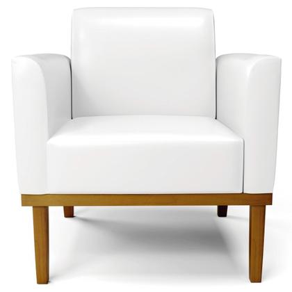 Imagem de Poltrona Base Madeira Castanho Kit 2 Maressa Sintético PU Branco - Ibiza