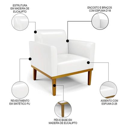 Imagem de Poltrona Base Madeira Castanho Kit 2 Maressa Sintético PU Branco - Ibiza