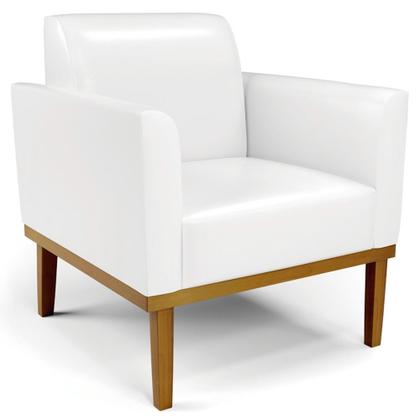 Imagem de Poltrona Base Madeira Castanho Kit 2 Maressa Sintético PU Branco - Ibiza