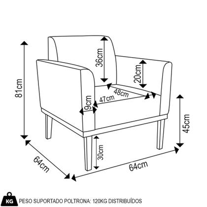 Imagem de Poltrona Base Madeira Castanho Kit 2 Maressa Sintético PU Branco - Ibiza