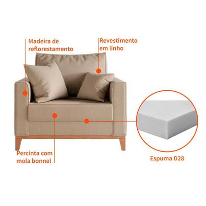 Imagem de Poltrona Beny Pés e Base em Madeira Linho Rústico Bege