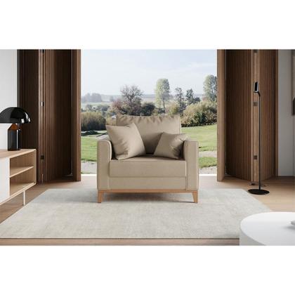 Imagem de Poltrona Beny Pés e Base em Madeira Linho Rústico Bege