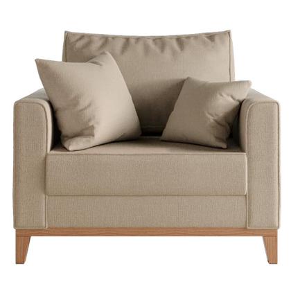 Imagem de Poltrona Beny Pés e Base em Madeira Linho Rústico Bege