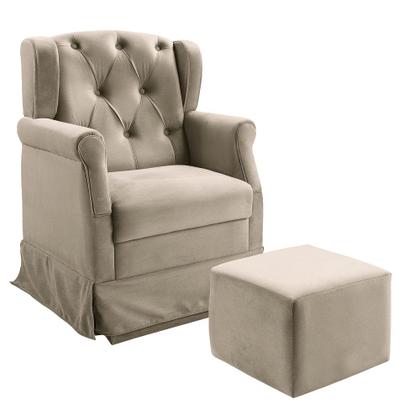 Imagem de Poltrona Cadeira de Amamentação Ternura Balanço e Puff Suede Bege Star Confort
