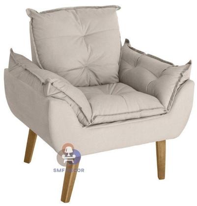 Imagem de Poltrona/Cadeira Decorativa E Puff Glamour Bege Com Pés Quadrado - Bege