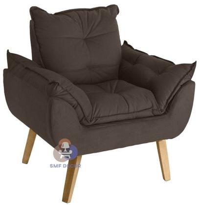 Imagem de Poltrona/Cadeira Decorativa E Puff Glamour Marrom Com Pés Quadrado - Bege