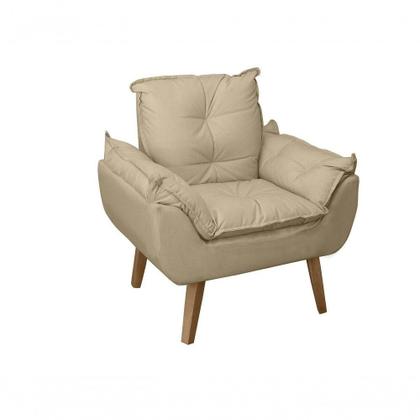 Imagem de Poltrona/cadeira Decorativa E Puff Glamour Opala Com Pés Quadrado Bege Linho