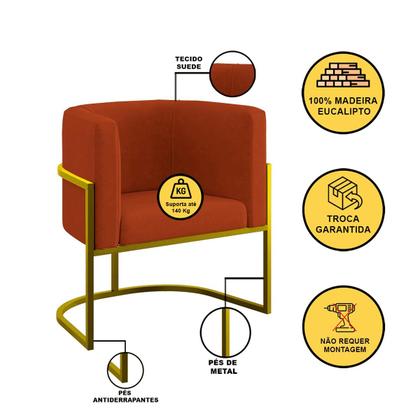 Imagem de Poltrona Cadeira Decorativa Lua Recepção Base de Ferro Gold