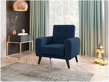 Imagem de Poltrona Cadeira Decorativa Pés Madeira Livia Azul Matrix