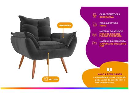 Imagem de Poltrona Cadeira Decorativa Pés Palito Tóquio Cinza Matrix