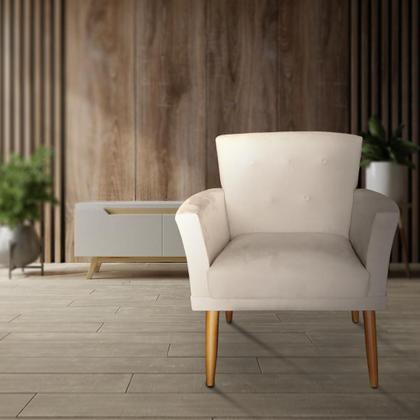 Imagem de Poltrona Cadeira Decorativa Retro Para Recepção Salão Beleza Sala Estar Nina Com Botões - Sued Bege