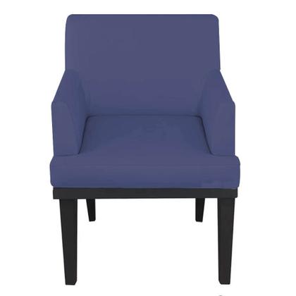 Imagem de Poltrona Cadeira Decorativa  Vitória Pés Madeira Sala de Estar Recepção Escritório Consultório Suede Azul Marinho - Damaffê Móveis