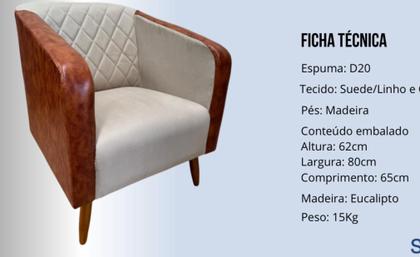 Imagem de Poltrona Cadeira Silmara Compose Decorativa Recepção Escritório Sala Linho Bege
