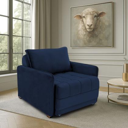 Imagem de Poltrona Cama Reclinável Retrátil Viena Veludo Azul Escuro - Loja Sheep